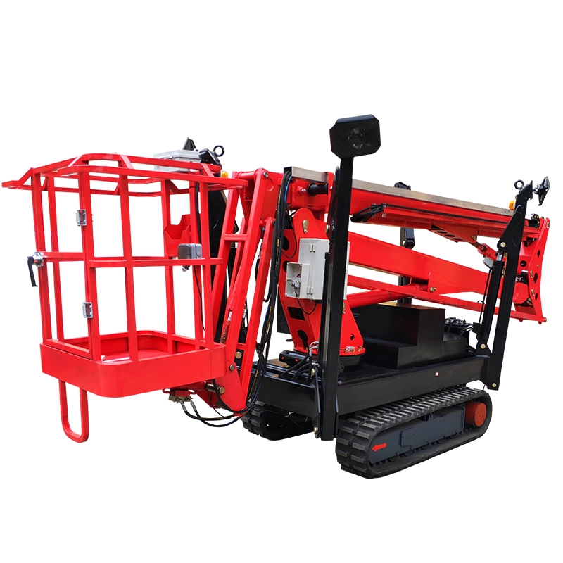 Compact crawler articulating boom lift in folded transport position