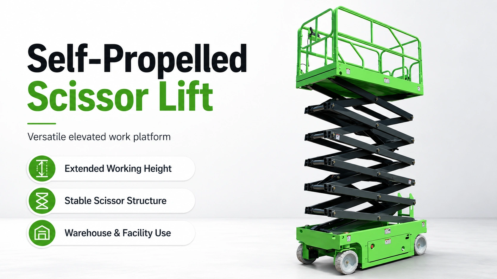 Electric self-propelled scissor lift for warehouse and construction procurement