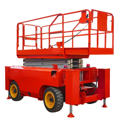 Rough terrain self-propelled scissor lift for outdoor use
