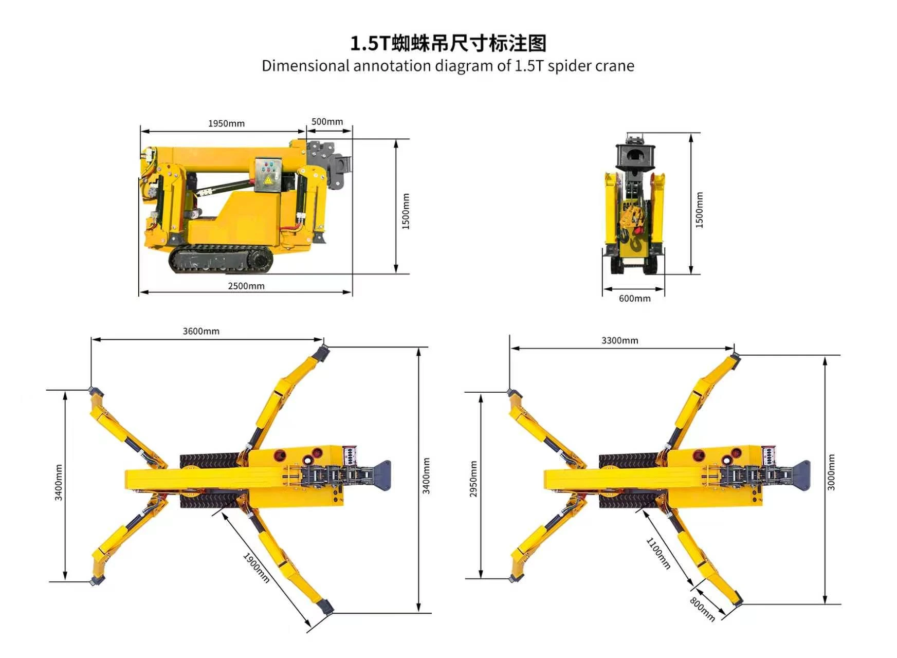 Client-supplied 1.5-ton spider crane transport and outrigger dimensions