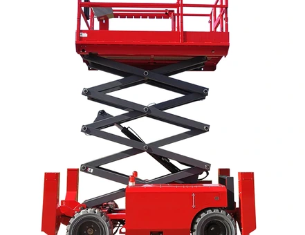 YILU LIFT all-terrain scissor lift on an outdoor worksite