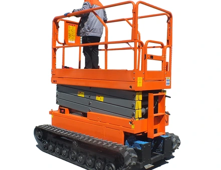 YILU LIFT crawler scissor lift on a rough access route